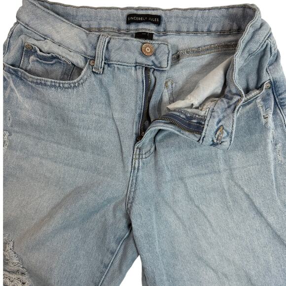 Sincerely Jules Women’s Crop Jeans Size 9 Blue Distressed Fray Hem Casual - Picture 3 of 5